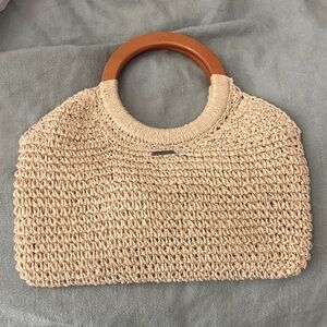 Billabong Cream Tote with Wood Ring Handles